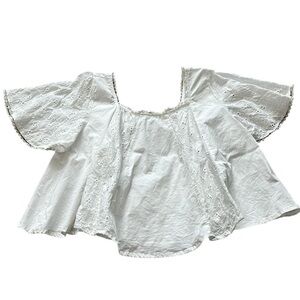 Cara Loren Ruffle‎ Square Neck Eyelet Whimsical Fairy Top Shirt Womens S Cotton
